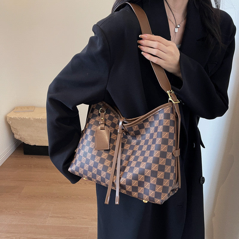 Ielgy Ladies Bag Retro Printed Large-Capacity Shoulder Bag All-Match Casual Cross-Body Women's Bag