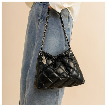 Ielgy Ladies Large-Capacity Shoulder Messenger Bag Texture Portable Diamond Bucket Bag