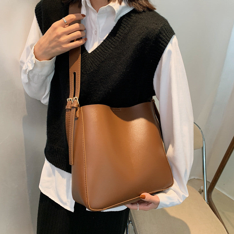 Ielgy Texture Big Bag Trendy All-Match Large-Capacity Broadband Cross-Body High-End Bucket Bag