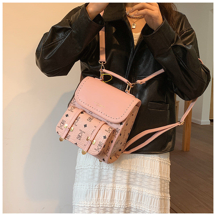 Ielgy Japanese Retro Fashion Backpack High-End Sense School Bag Texture Out Portable