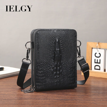 Ielgy Eryu Head Unique Men's Cross-body Crocodile Pattern One-shoulder Mobile Phone Bag
