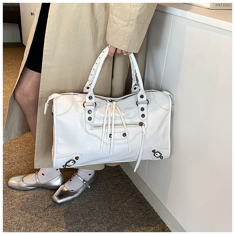 Ielgy Retro Rivet Motorcycle Bag Large-Capacity Portable Tote Bag High-End Sense One-Shoulder