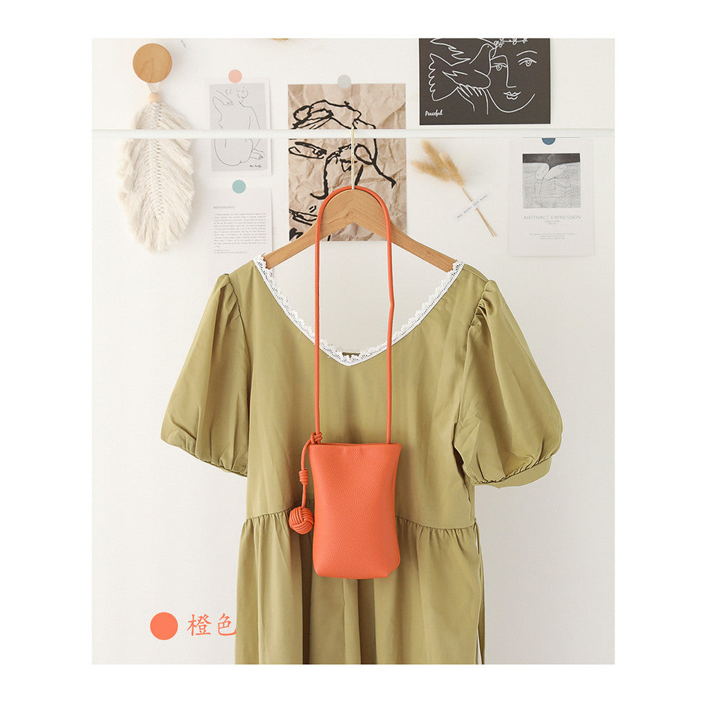 Ielgy Korean Version Summer All-Match Soft Leather Mobile Phone Bag Portable Shopping Small Shoulder Bag Retro Lychee Pattern Shoulder Crossbody