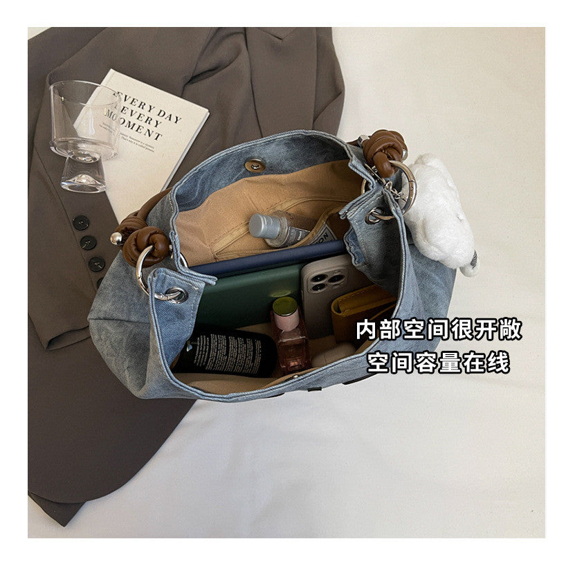 Ielgy Retro Korean Version Denim Underarm Bag Fashion Casual Portable Unique Texture Messenger Bag