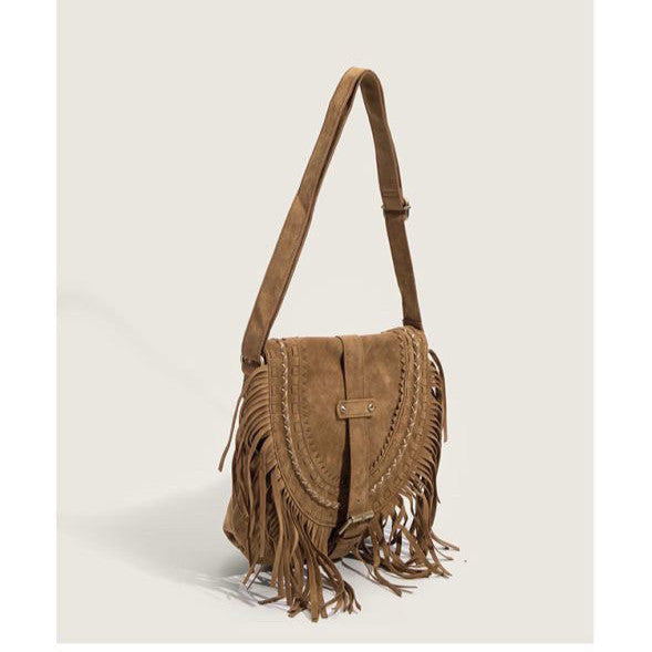 Ielgy Tassel Bag Niche Retro Saddle Bag Fashion One-Shoulder Leisure Travel Messenger Bag