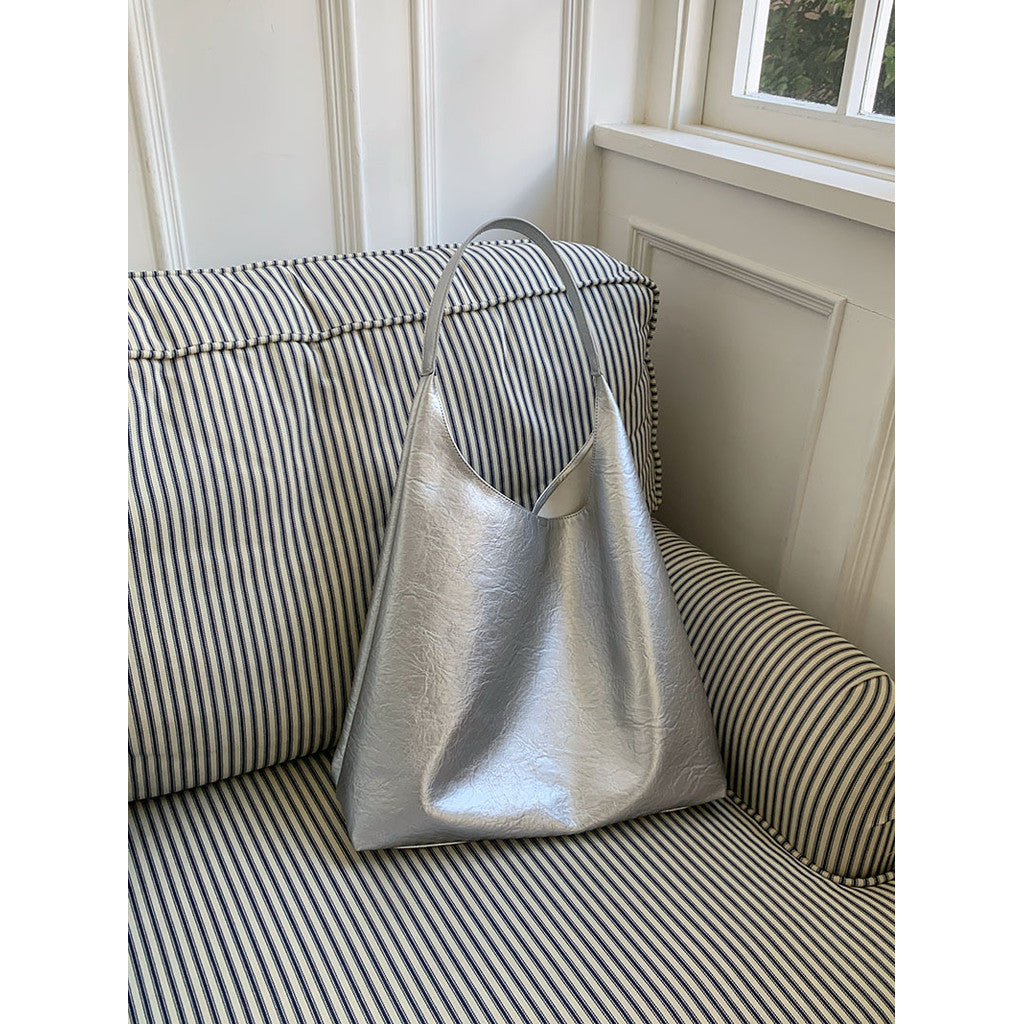 Ielgy Niche Silver Underarm Bag Trendy Korean Version Tote Bag All-Match Student Large-Capacity Shoulder Bag