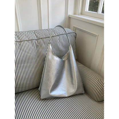 Ielgy Niche Silver Underarm Bag Trendy Korean Version Tote Bag All-Match Student Large-Capacity Shoulder Bag