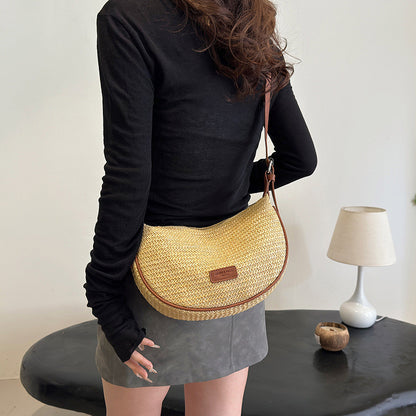 Ielgy Summer Niche Contrast Color Dumpling Bag Fashion One-Shoulder Messenger Bag Casual Woven Women's Bag