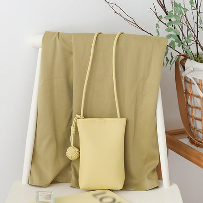 Ielgy Korean Version Summer All-Match Soft Leather Mobile Phone Bag Portable Shopping Small Shoulder Bag Retro Lychee Pattern Shoulder Crossbody