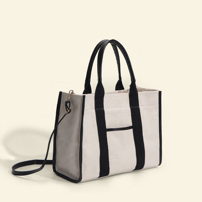 Ielgy High-End Cotton Cloth Large-Capacity Tote Bag Work Commuter Laptop Bag Contrast Color Canvas Shoulder Diagon