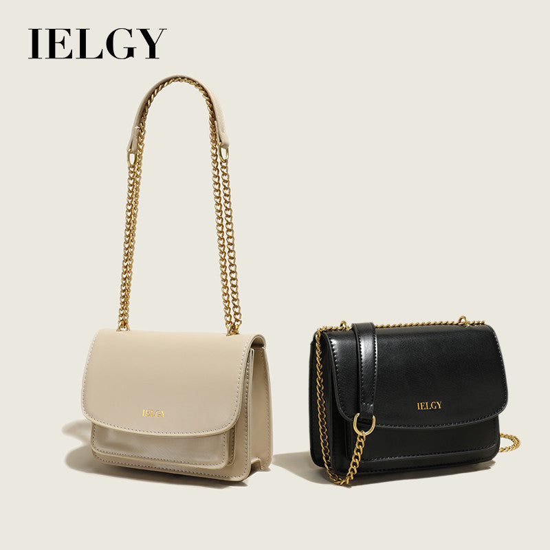 IELGY Trendy Women's Crossbody Shoulder Bag with Clasp and Chain Strap in Solid Colors