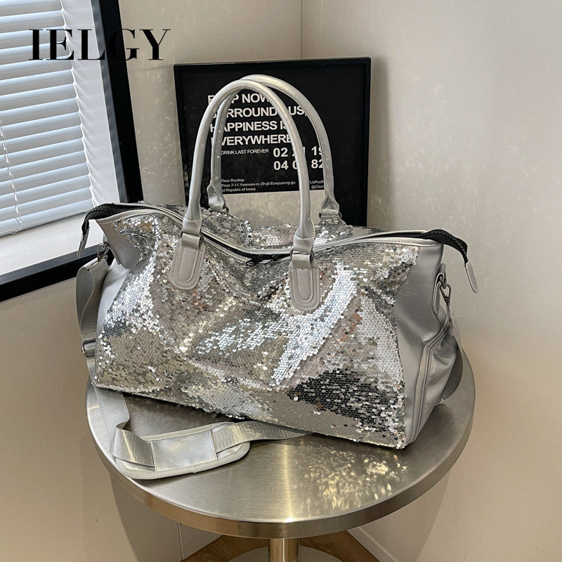 Ielgy Summer Fashion Large-Capacity Travel Bag High-End Feeling Dry Wet Separation Sequins Short-Distance Travel Portable Shoulder Bag