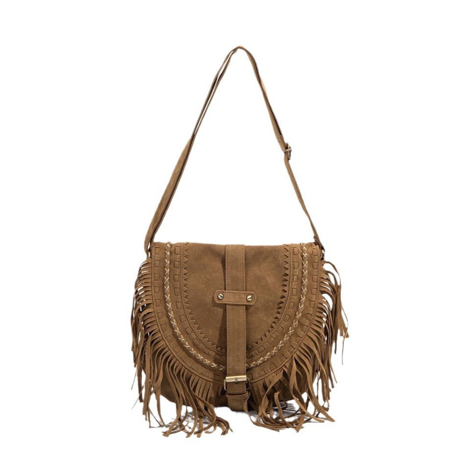 Ielgy Tassel Bag Niche Retro Saddle Bag Fashion One-Shoulder Leisure Travel Messenger Bag