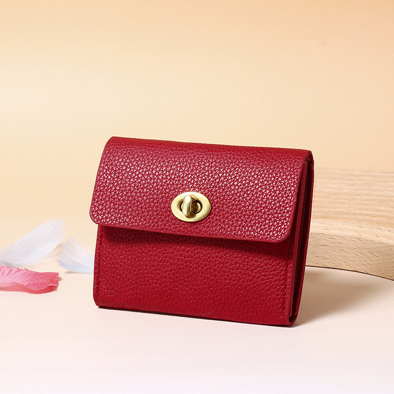 Ielgy Ladies Small Wallet Soft Leather Thin Style Simple Small Ladies High-End Multi-card Coin Purse