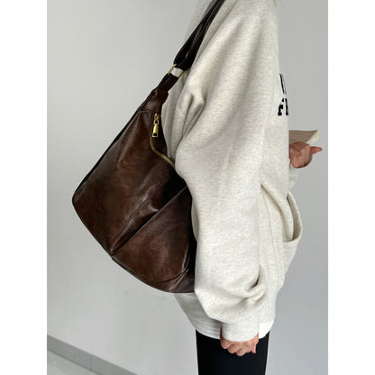 Ielgy Retro Tote Bag Preppy Style All-Match Large-Capacity One-Shoulder Commuter Messenger Bag