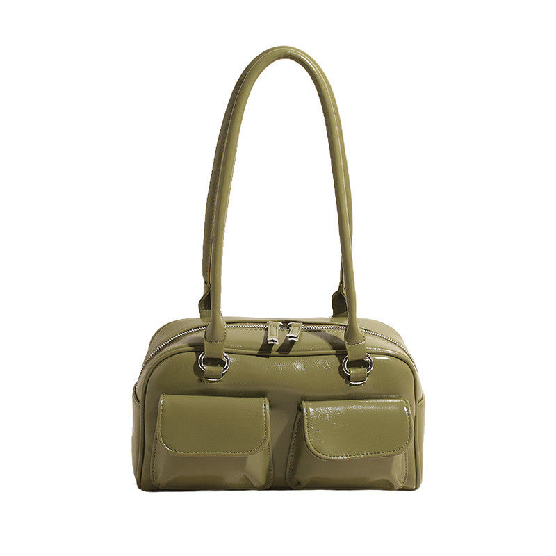 Ielgy Fashion Trend Boston Underarm Bag Melade Color Retro Bowling Shoulder Bag