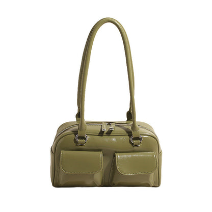 Ielgy Fashion Trend Boston Underarm Bag Melade Color Retro Bowling Shoulder Bag