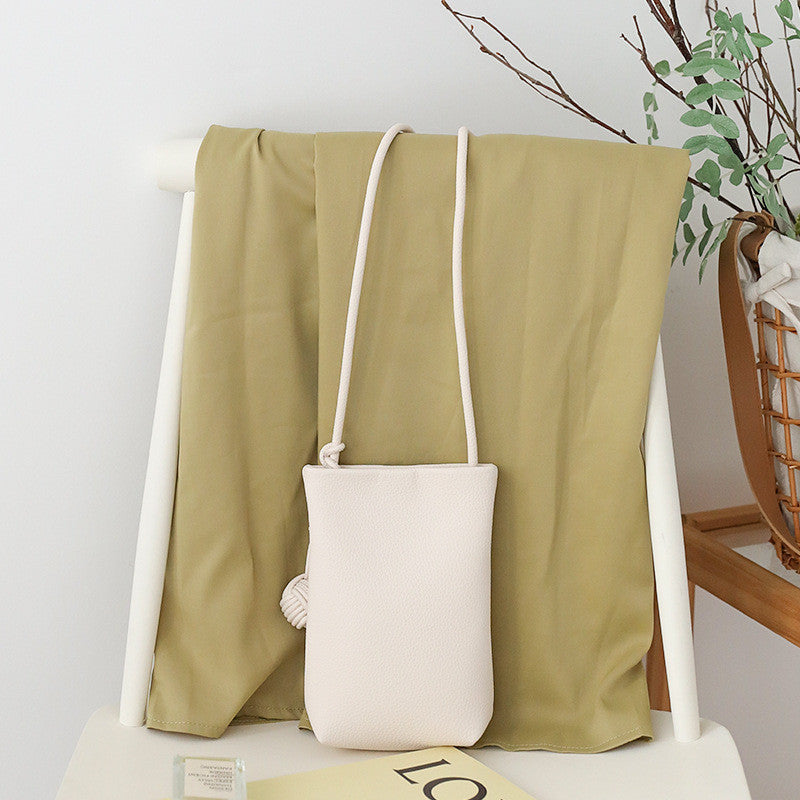 Ielgy Korean Version Summer All-Match Soft Leather Mobile Phone Bag Portable Shopping Small Shoulder Bag Retro Lychee Pattern Shoulder Crossbody