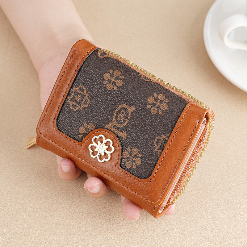 Ielgy Ladies Wallet Short Tri-Fold Card Holder All-Match Classic Presbyopic Coin Purse Fashion Small Wallet