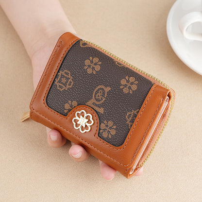 Ielgy Ladies Wallet Short Tri-Fold Card Holder All-Match Classic Presbyopic Coin Purse Fashion Small Wallet