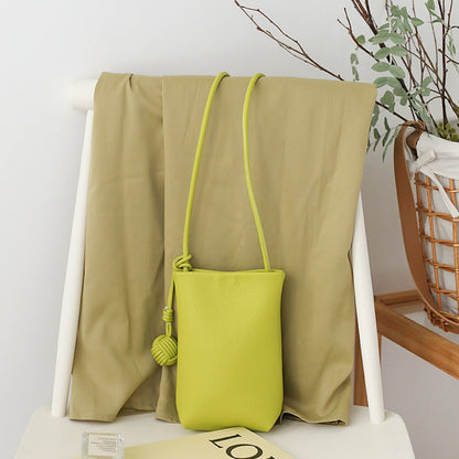 Ielgy Korean Version Summer All-Match Soft Leather Mobile Phone Bag Portable Shopping Small Shoulder Bag Retro Lychee Pattern Shoulder Crossbody