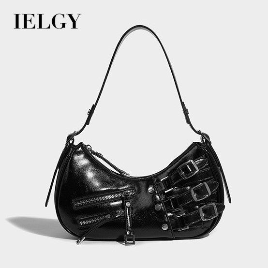 Ielgy Punk Sweet Cool Hot Girl Style Bag Motorcycle One-Shoulder Baguette Underarm Crescent Bag