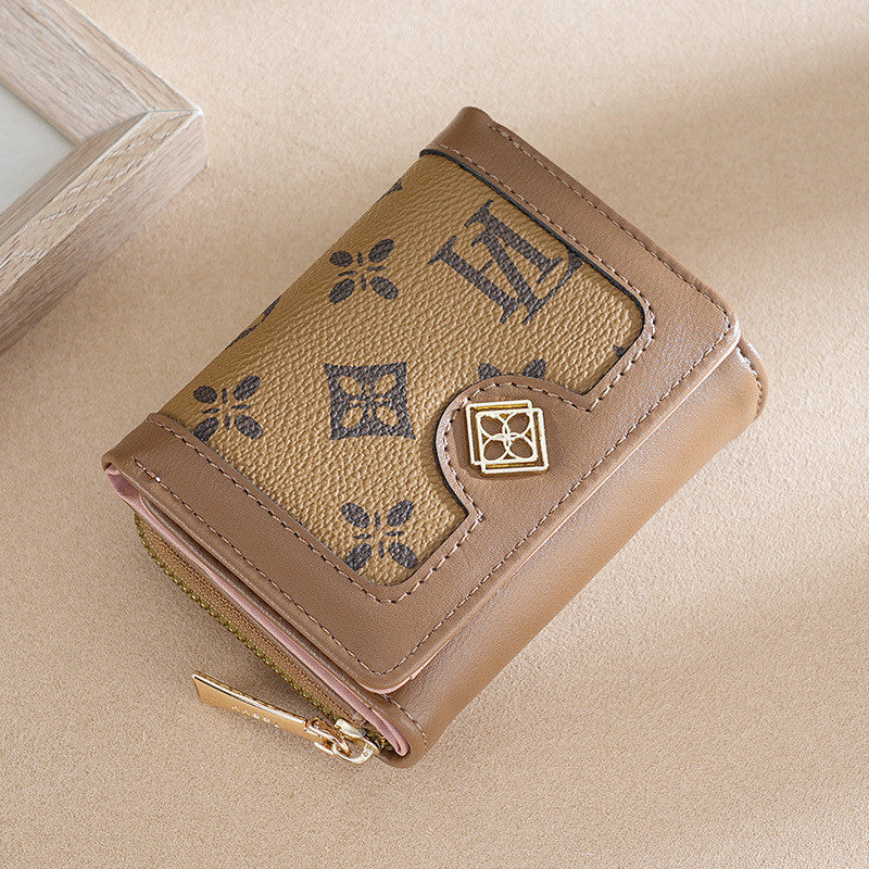 Ielgy Ladies Wallet Short Tri-Fold Card Holder All-Match Classic Presbyopic Coin Purse Fashion Small Wallet