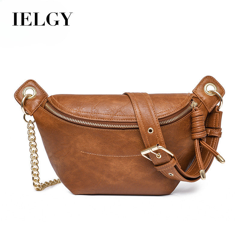 Ielgy Ladies Messenger Bag Retro PU Chest Bag Chain Clause Fashion