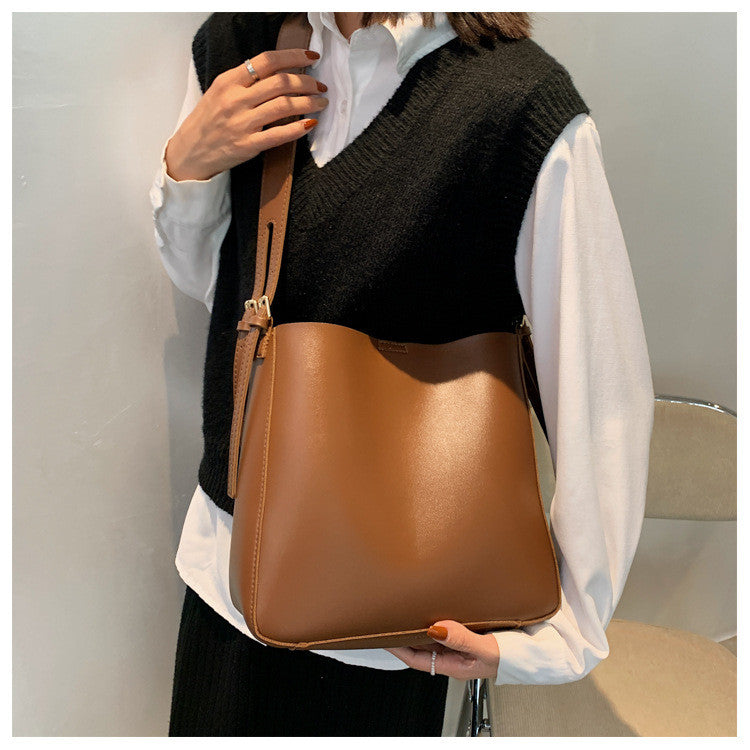 Ielgy Texture Big Bag Trendy All-Match Large-Capacity Broadband Cross-Body High-End Bucket Bag