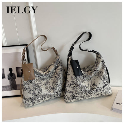 Ielgy Casual Messenger Tote Bag Embroidered Jacquard Fabric Fashion Large-Capacity Shoul