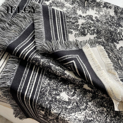 Ielgy Autumn Winter Animal Pattern Jacquard Large Square Scarf Imitation Cashmere Shawl All-Match Thickened