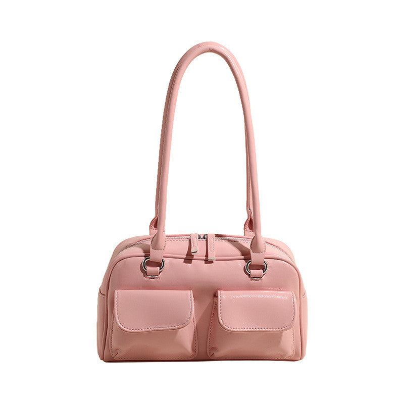 Ielgy Fashion Trend Boston Underarm Bag Melade Color Retro Bowling Shoulder Bag
