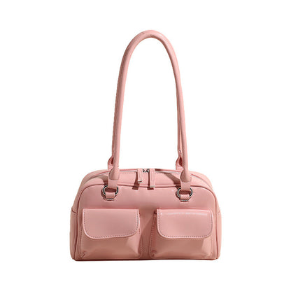 Ielgy Fashion Trend Boston Underarm Bag Melade Color Retro Bowling Shoulder Bag