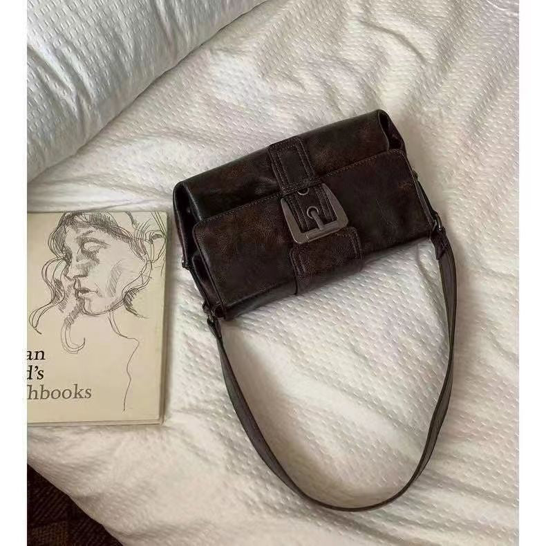 Ielgy Ladies Melade Style Bag Shoulder Crossbody Retro Motorcycle Small Bag All-Match Underarm Bag