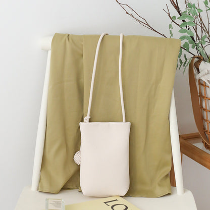 Ielgy Korean Version Summer All-Match Soft Leather Mobile Phone Bag Portable Shopping Small Shoulder Bag Retro Lychee Pattern Shoulder Crossbody