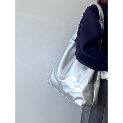 Ielgy Korean Style Silver Commuter Large Capacity Casual Tote Bag Shoulder