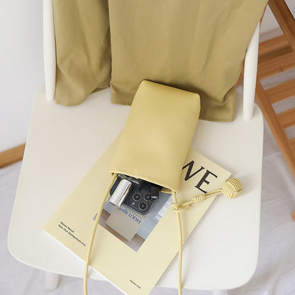 Ielgy Korean Version Summer All-Match Soft Leather Mobile Phone Bag Portable Shopping Small Shoulder Bag Retro Lychee Pattern Shoulder Crossbody