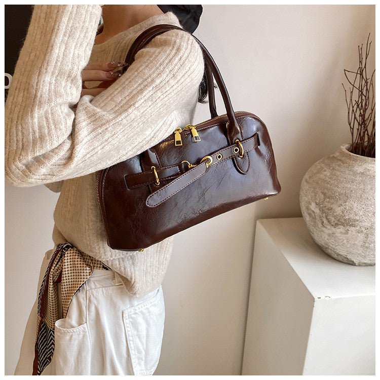 Ielgy Niche Portable Commuter Bag Fashion Retro Underarm Bag Simple Large-Capacity Messenger Bag