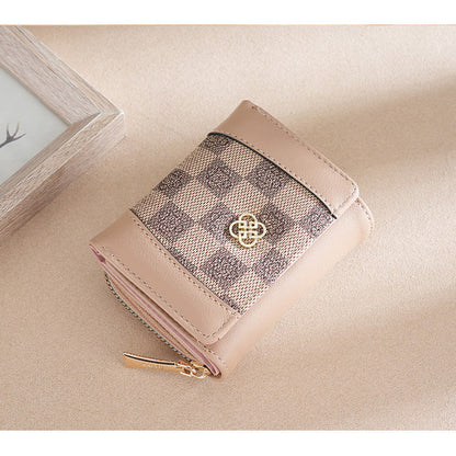 Ielgy Ladies Wallet Short Tri-Fold Card Holder All-Match Classic Presbyopic Coin Purse Fashion Small Wallet