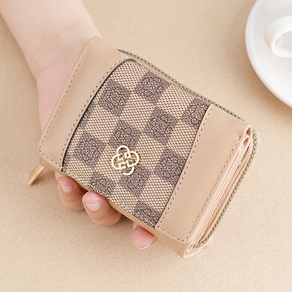 Ielgy Ladies Wallet Short Tri-Fold Card Holder All-Match Classic Presbyopic Coin Purse Fashion Small Wallet