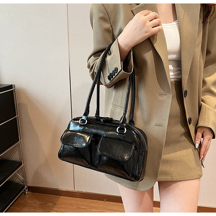 Ielgy Fashion Trend Boston Underarm Bag Melade Color Retro Bowling Shoulder Bag