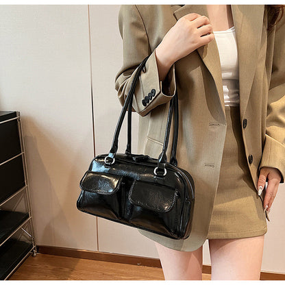 Ielgy Fashion Trend Boston Underarm Bag Melade Color Retro Bowling Shoulder Bag