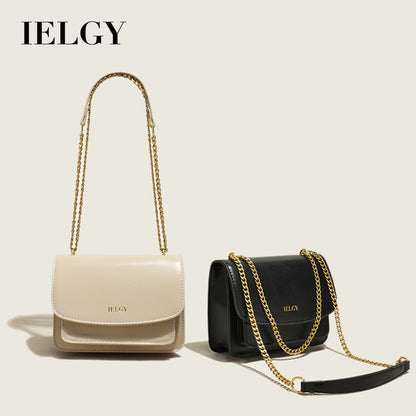 IELGY Trendy Women's Crossbody Shoulder Bag with Clasp and Chain Strap in Solid Colors