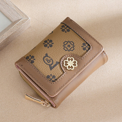 Ielgy Ladies Wallet Short Tri-Fold Card Holder All-Match Classic Presbyopic Coin Purse Fashion Small Wallet