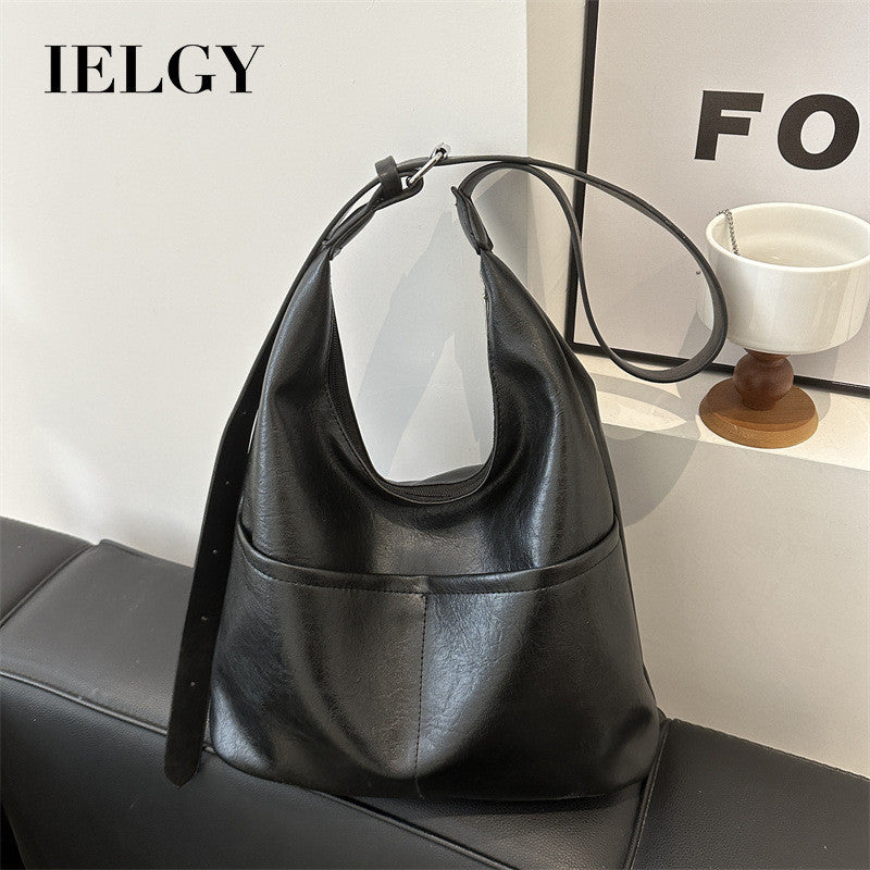 Ielgy Ladies Simple Commuter Underarm Bag Large Capacity Shoulder Tote Bag