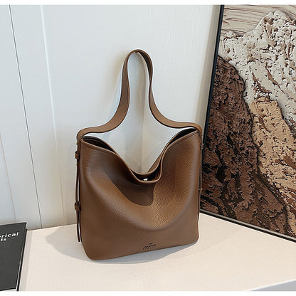 Ielgy Retro Large-Capacity Bucket Bag All-Match Simple Shoulder Tote Bag