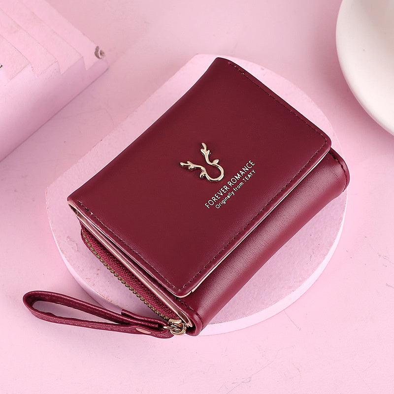 Ielgy Ladies Wallet PU Short Mini Zipper Female Wallet Cartoon 30% Off Buckle Card Holder