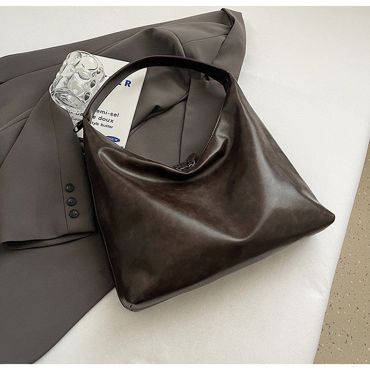 Ielgy Large-Capacity All-Match Lazy High-End Shoulder Underarm Bag Commuter Soft Leather Tote Bag