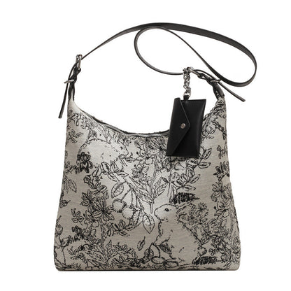 Ielgy Casual Messenger Tote Bag Embroidered Jacquard Fabric Fashion Large-Capacity Shoul
