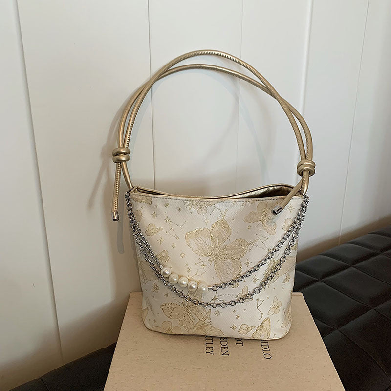 Ielgy New Chinese Style Chinese Style Embroidered Bucket Bag Trendy All-Match Tote Bag Large Capacity Shoulder Messenger Bag